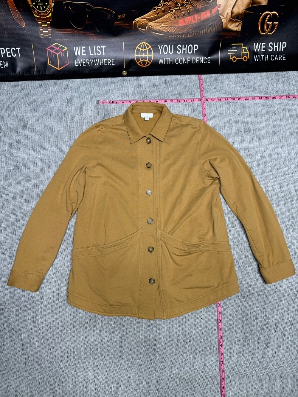 Lilla P Women's S Mustard Stretch Knit Shirt Jacket Pockets